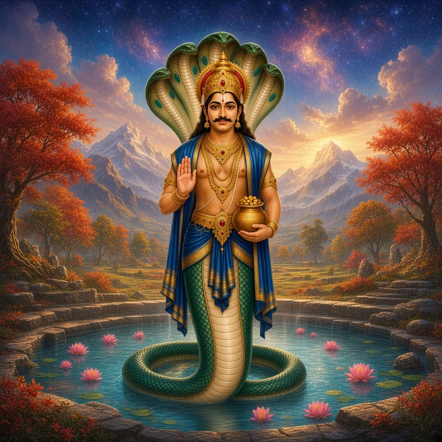 A Naga king rises from a mountain spring in Kashmir and blesses the valley