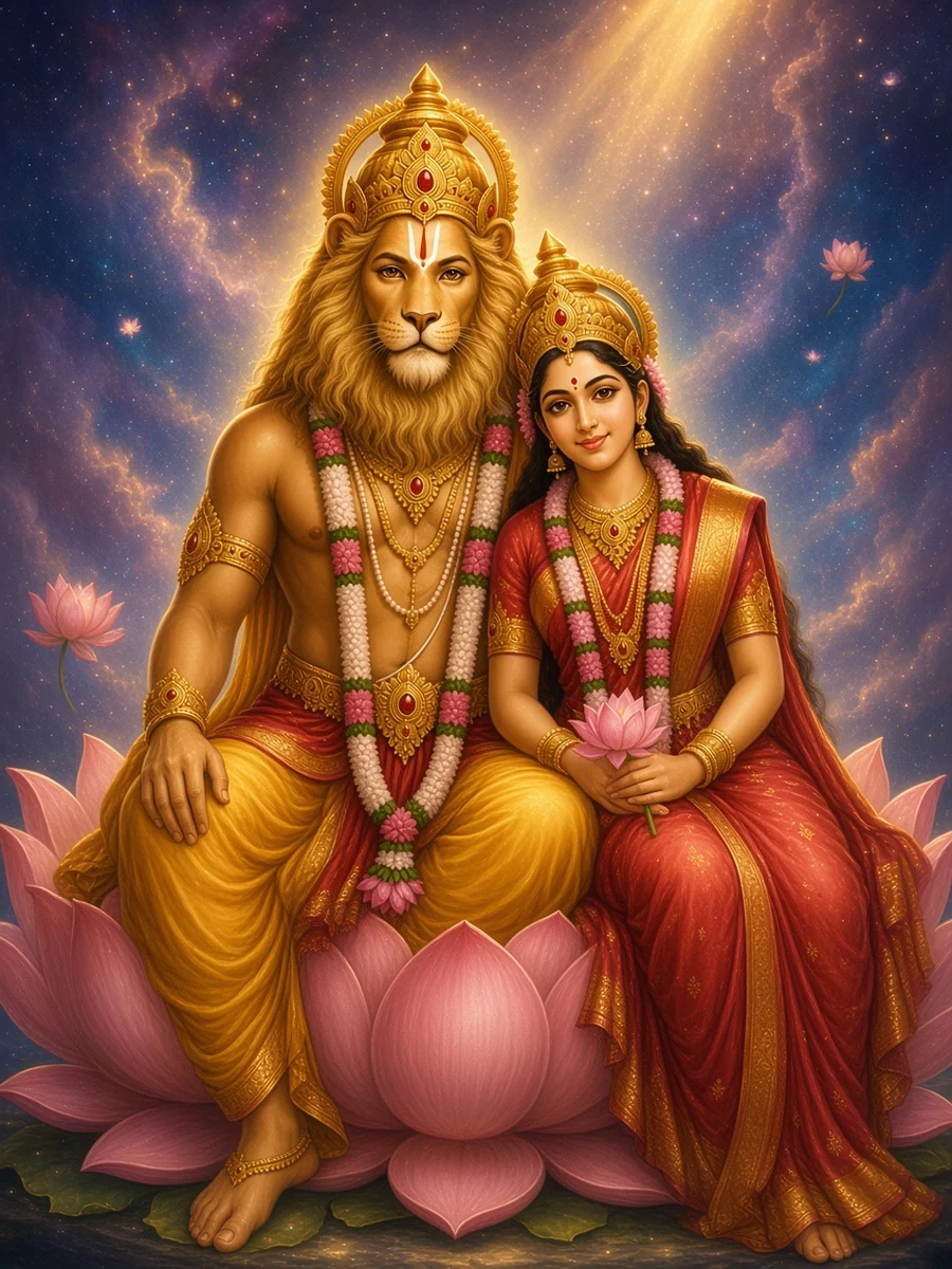 Lakshmi Narasimha, the gentle man-lion with Lakshmi seated on his knee