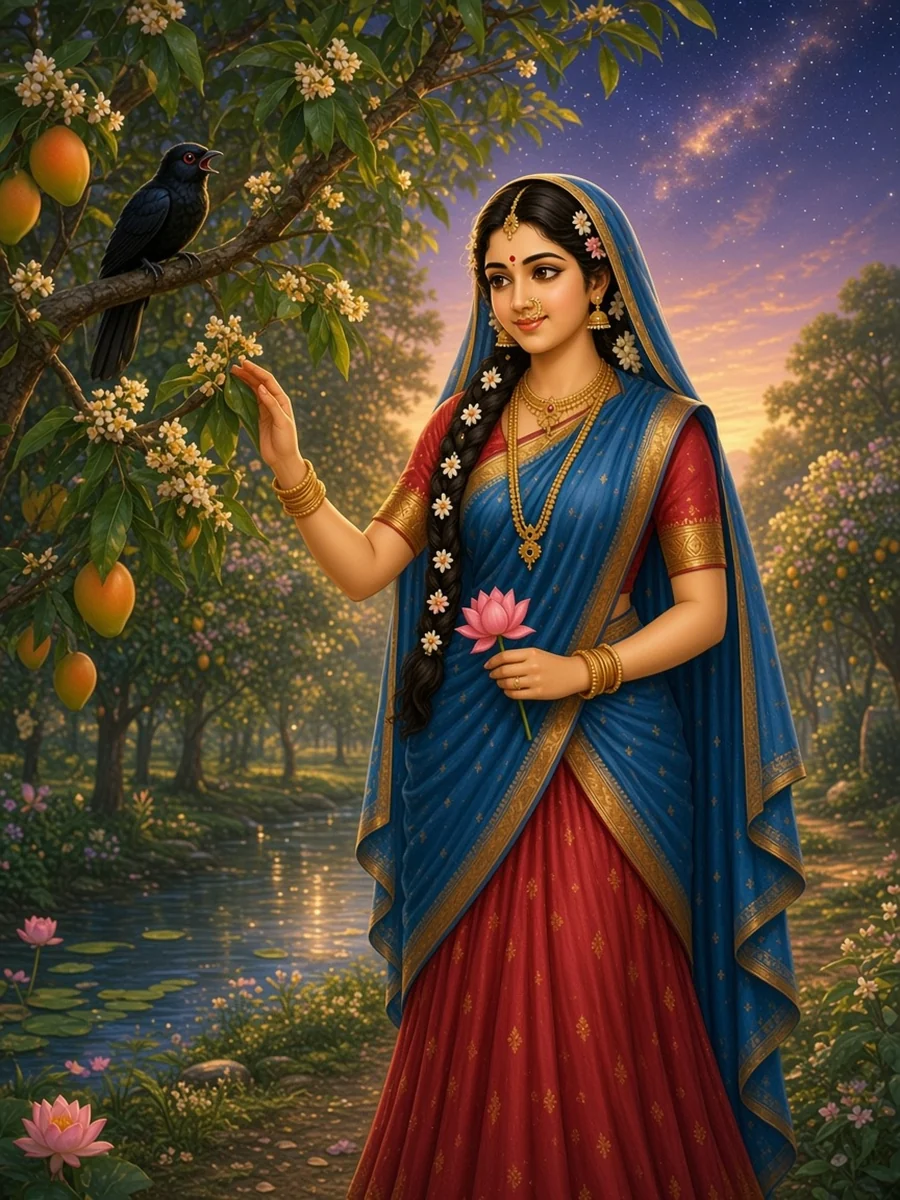 In the Gita Govinda Radha waits at the edge of the spring woods for Krishna