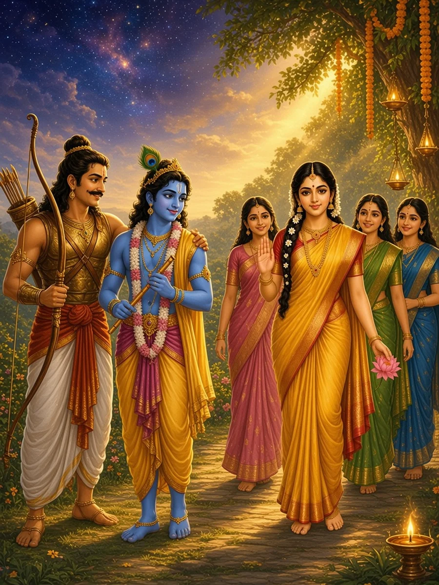 Arjuna stops on Raivataka hill when he first sees Subhadra among her friends