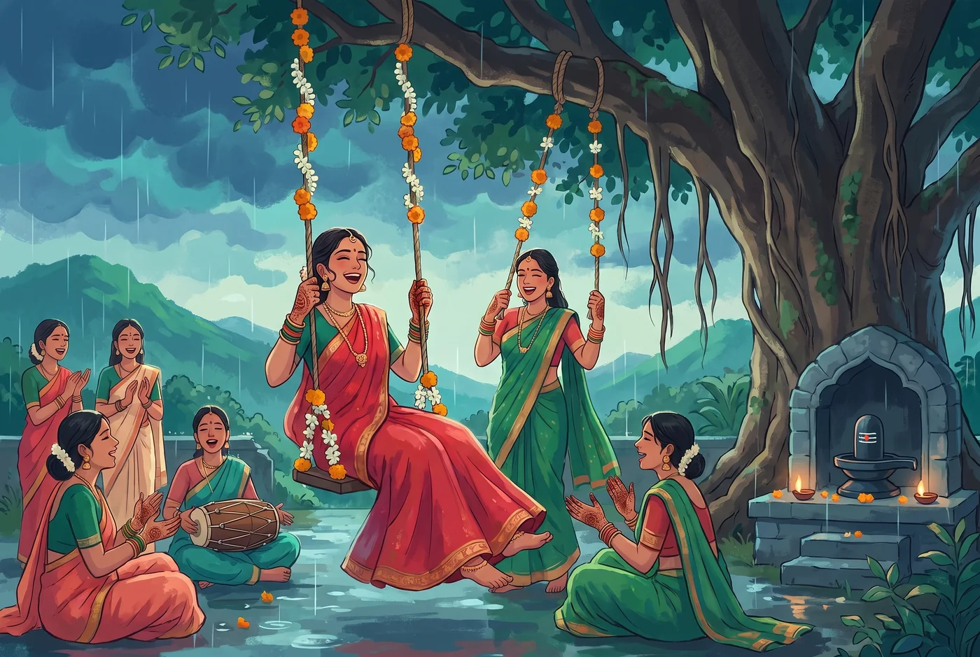 On Teej, women fast, sing and ride the swings in Parvati's memory