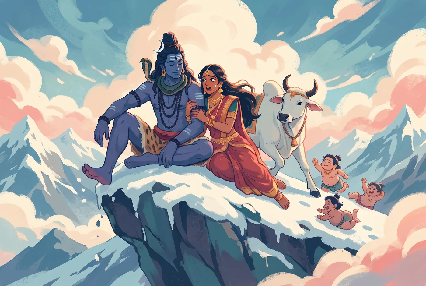 Shiva steadies the mountain with one toe
