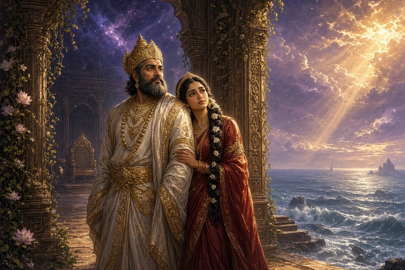 Kakudmi and Revati come home to find his palace in the sea empty and overgrown
