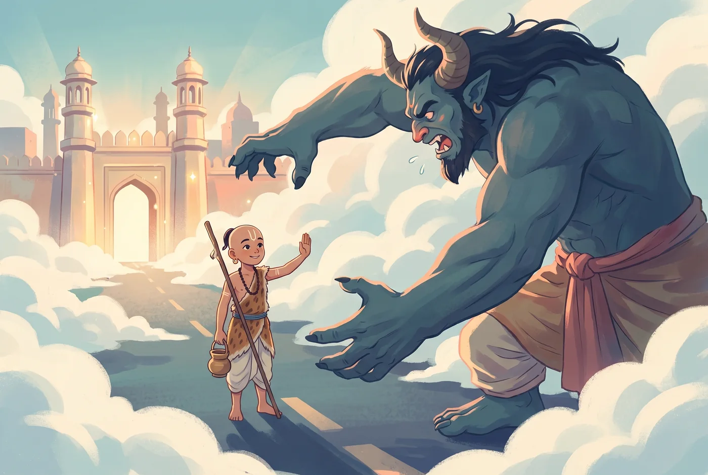 A young student stops the demon on the road to Vaikuntha