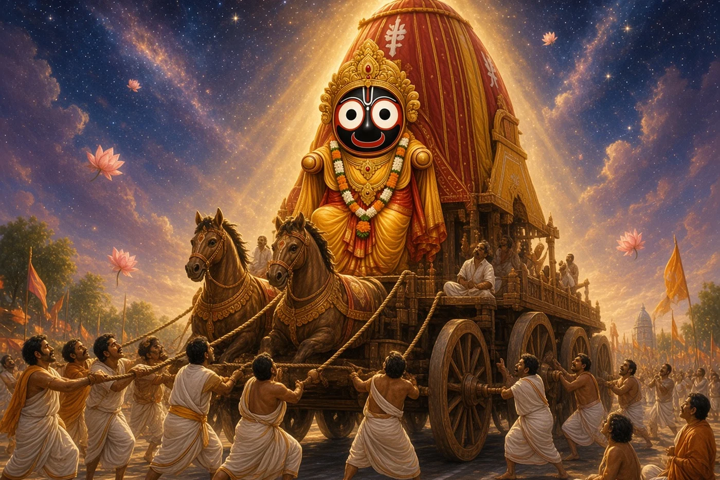 Crowds strain at the ropes but Jagannath's great chariot will not move