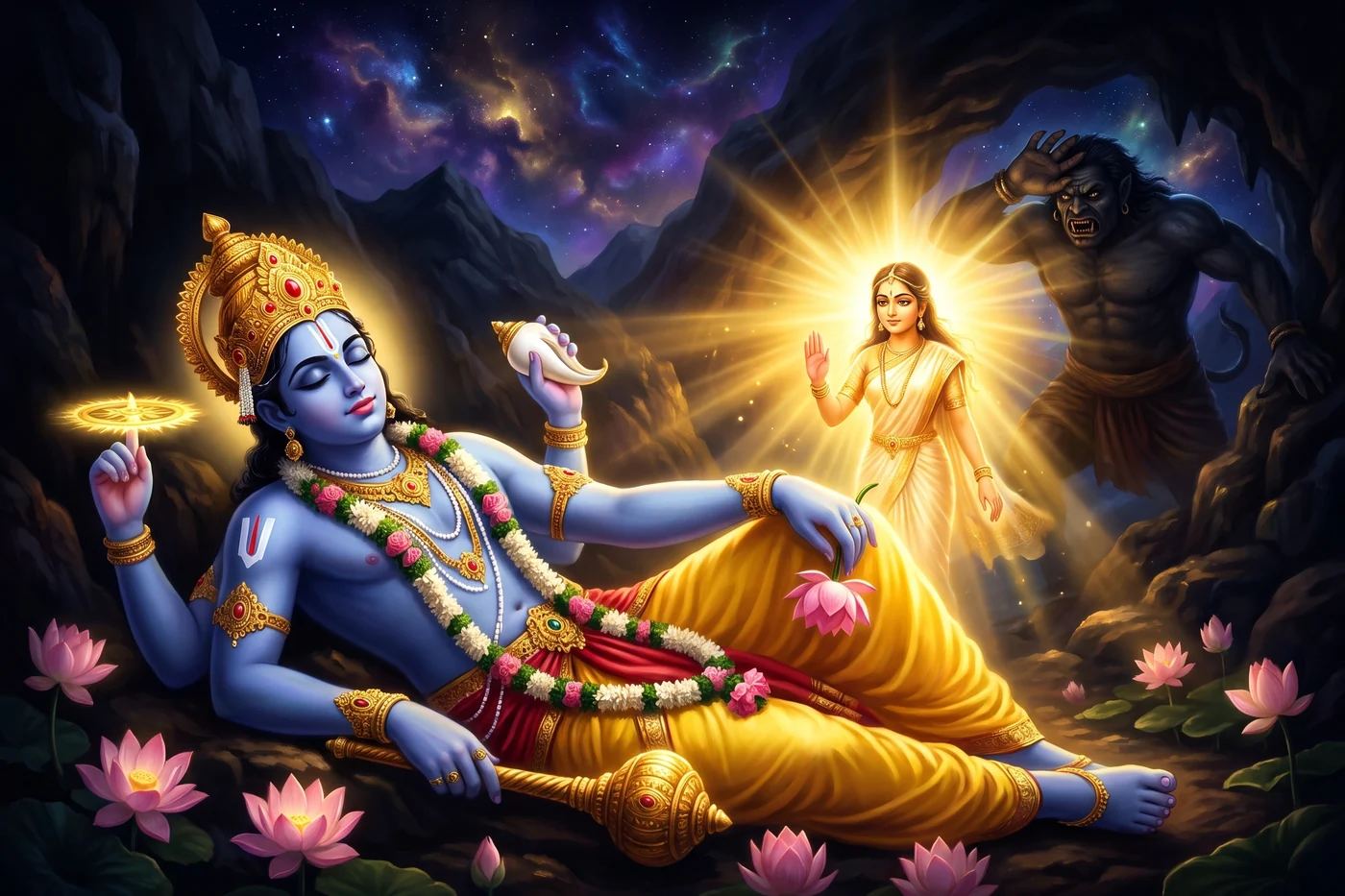 The great gateway stands open at dawn and the crowd of pilgrims pours through it under the lamps and garlands