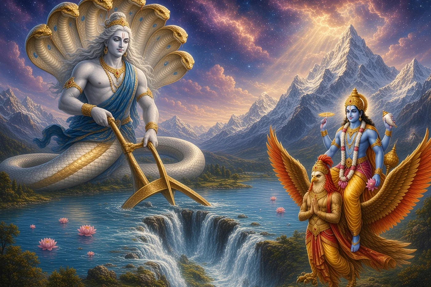 Ananta drives his plough into the mountain and the great lake pours out