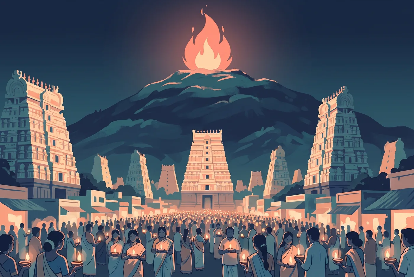 The great lamp burns on Arunachala on the night of Karthigai Deepam