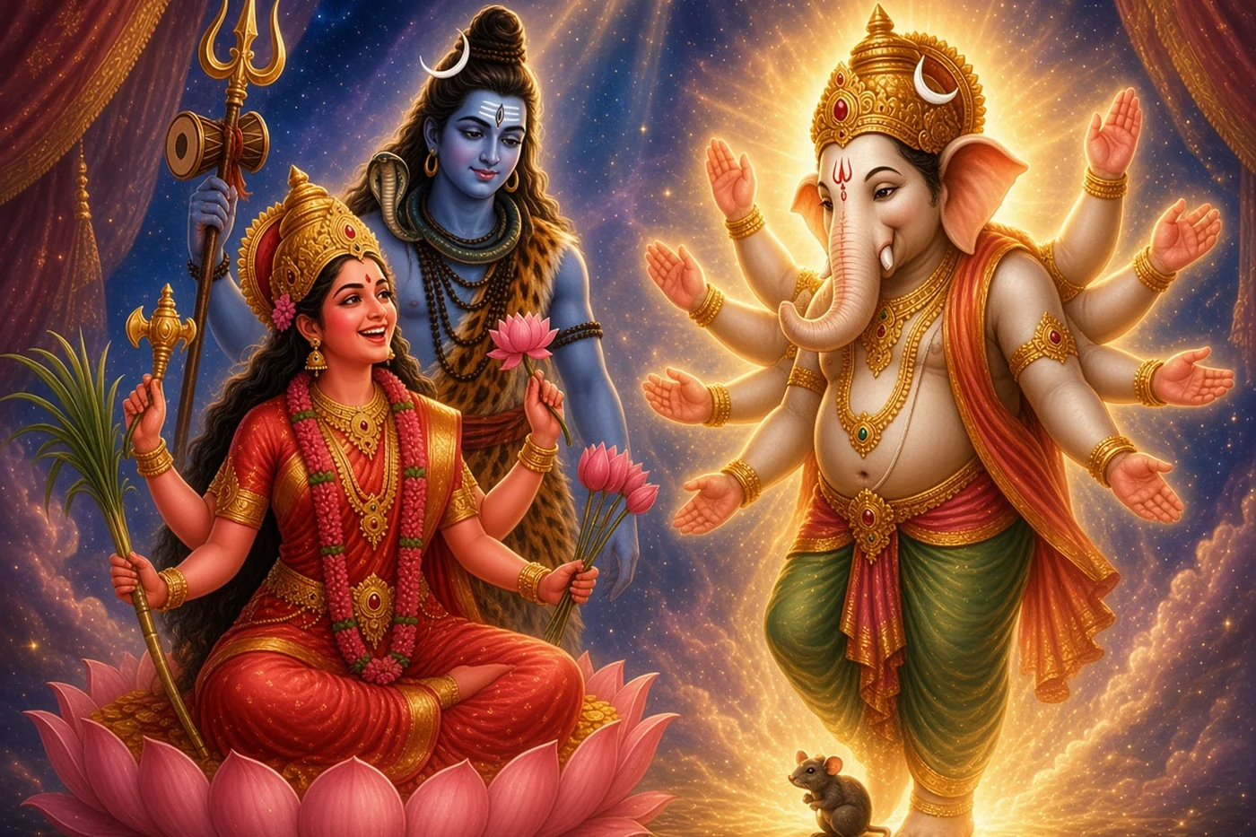 Ganapati is born from the light of Lalita's laugh at Kameshvara