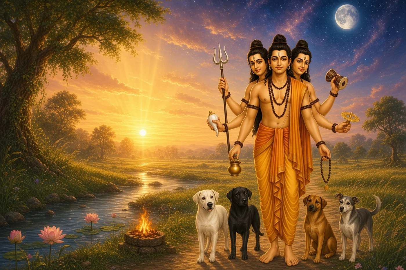 The wanderer walks among his first teachers, the earth, sky, water, sun and moon